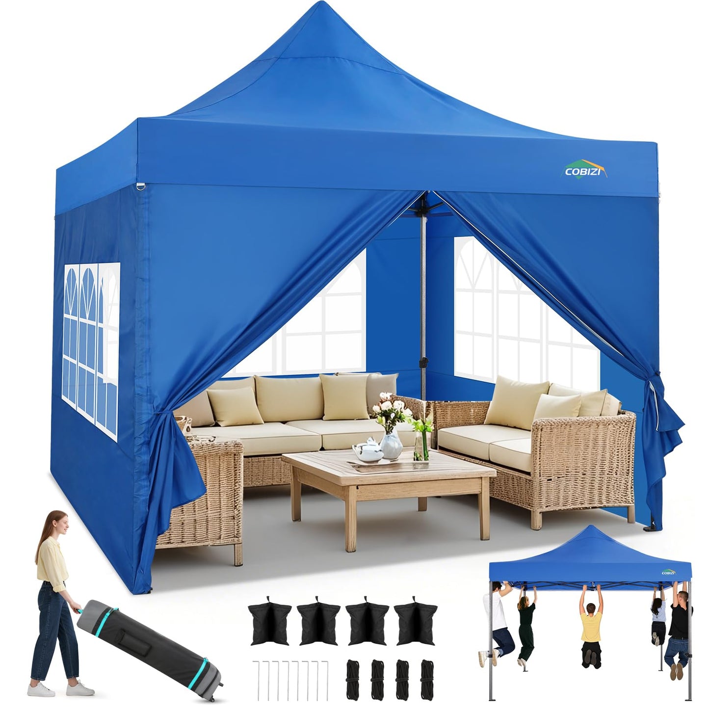 Tooluck Folding Gazebo, 3 x 4.5 m, Waterproof, Stable, Outdoor, Garden Party Tent, UV Protection 50+, with 4 Side Panels, Grey