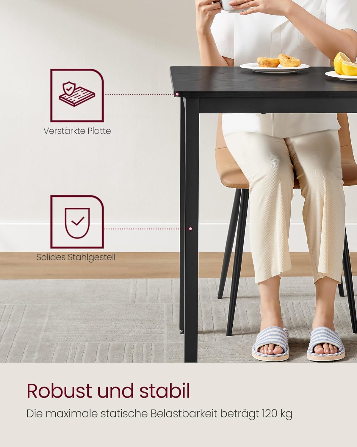 VASAGLE Dining Table Kitchen Table 70 x 110 x 77 cm Dining Room Table for 4 People Table Living Room Desk for Dining Room Kitchen Industrial Design Vintage Brown Matte Black KDT081B01