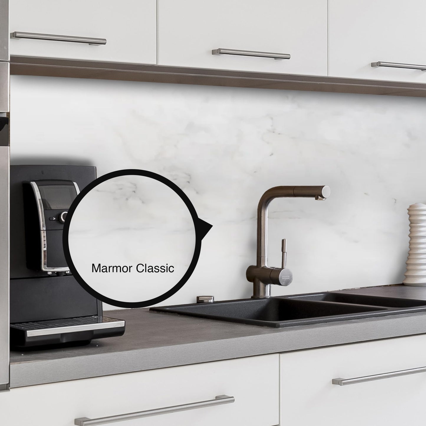 WALLando Premium Kitchen Splashback, Custom Size - Easy to Fit PVC Wall Cladding for Kitchen - Heat Resistant Plastic Panel Splash Guard - White