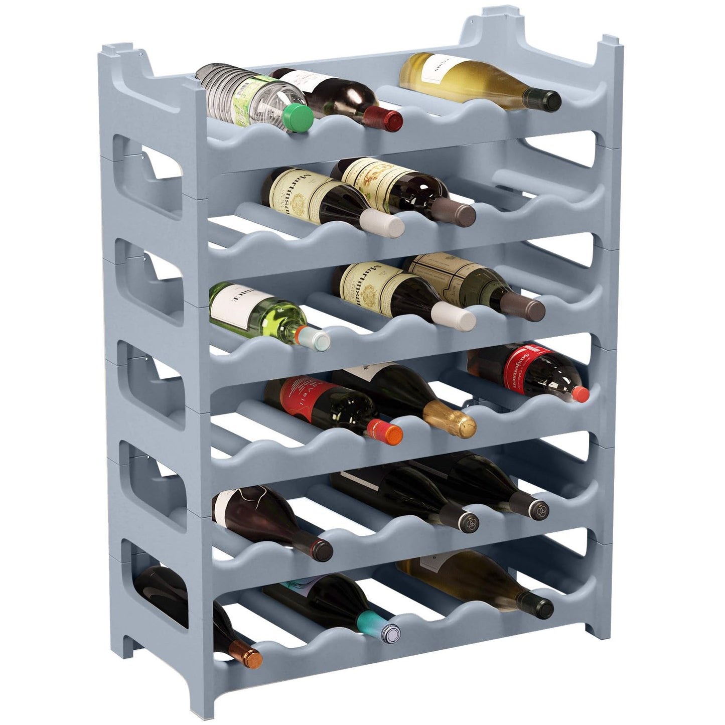 Artecsis Stackable Plastic Wine Rack for 48 Bottles, Sturdy Catering Quality Bottle Rack, Modular Expandable, Black