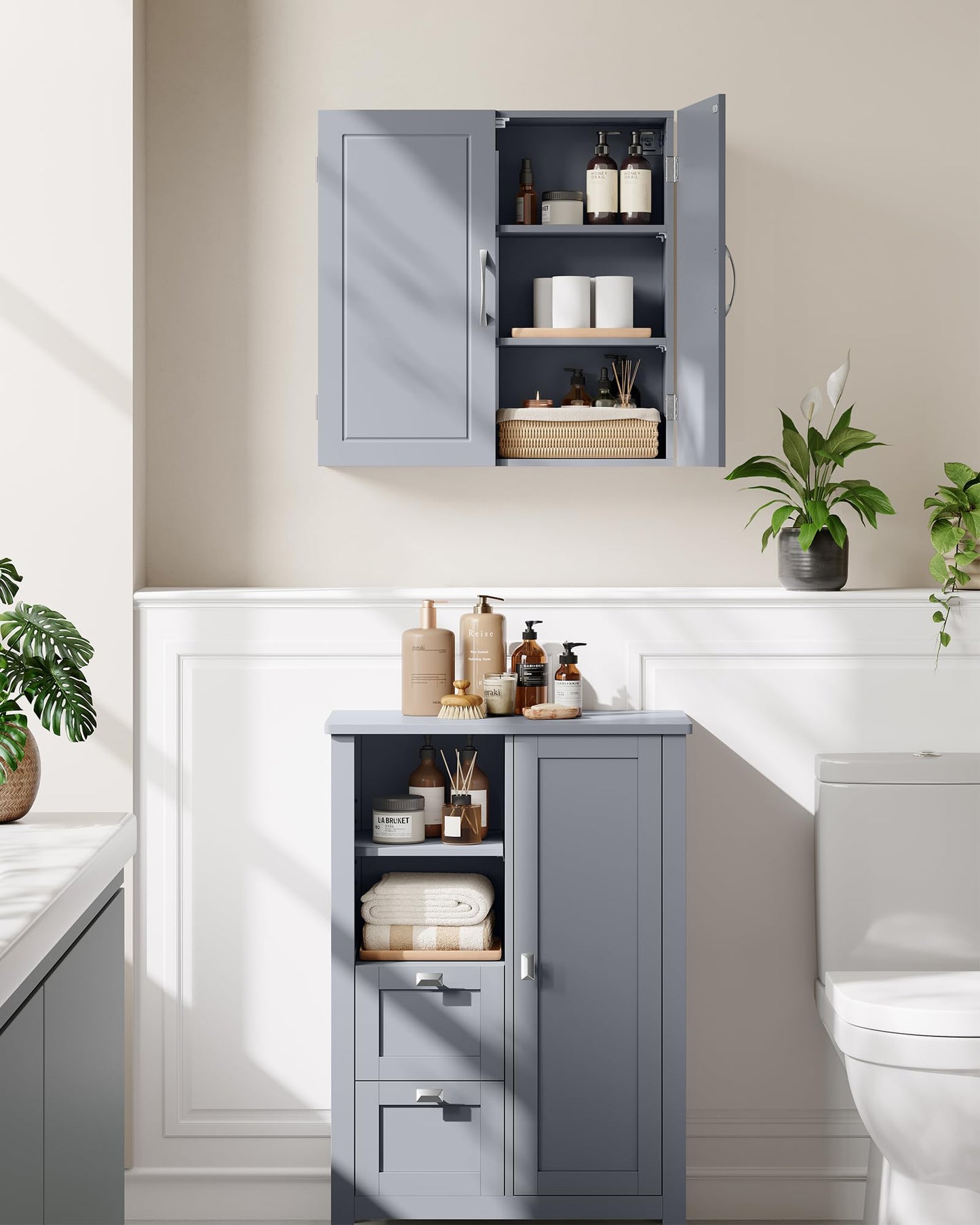VASAGLE BBC320P36 Wall Mounted Bathroom Cabinet 18 x 60 x 60 cm Wall Cabinet with Adjustable Shelves Dove Grey