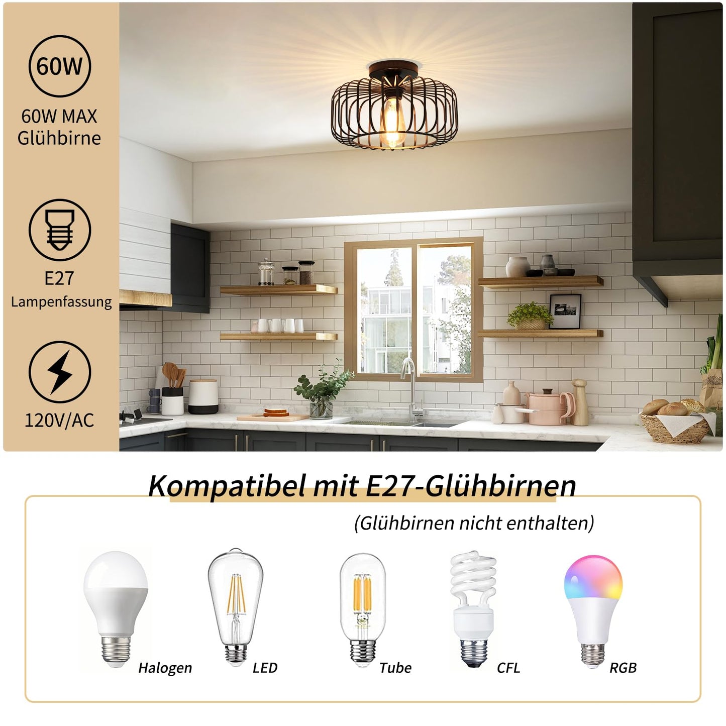 FRIDEKO HOME Deckenleuchte Schwarz,Modern Deckenlampe aus Metall E27-Fassung,1 Flammige Runde Lampenschirm Hängelampe für Küche Flur Wohnzimmer Schlafzimmer Esszimmer