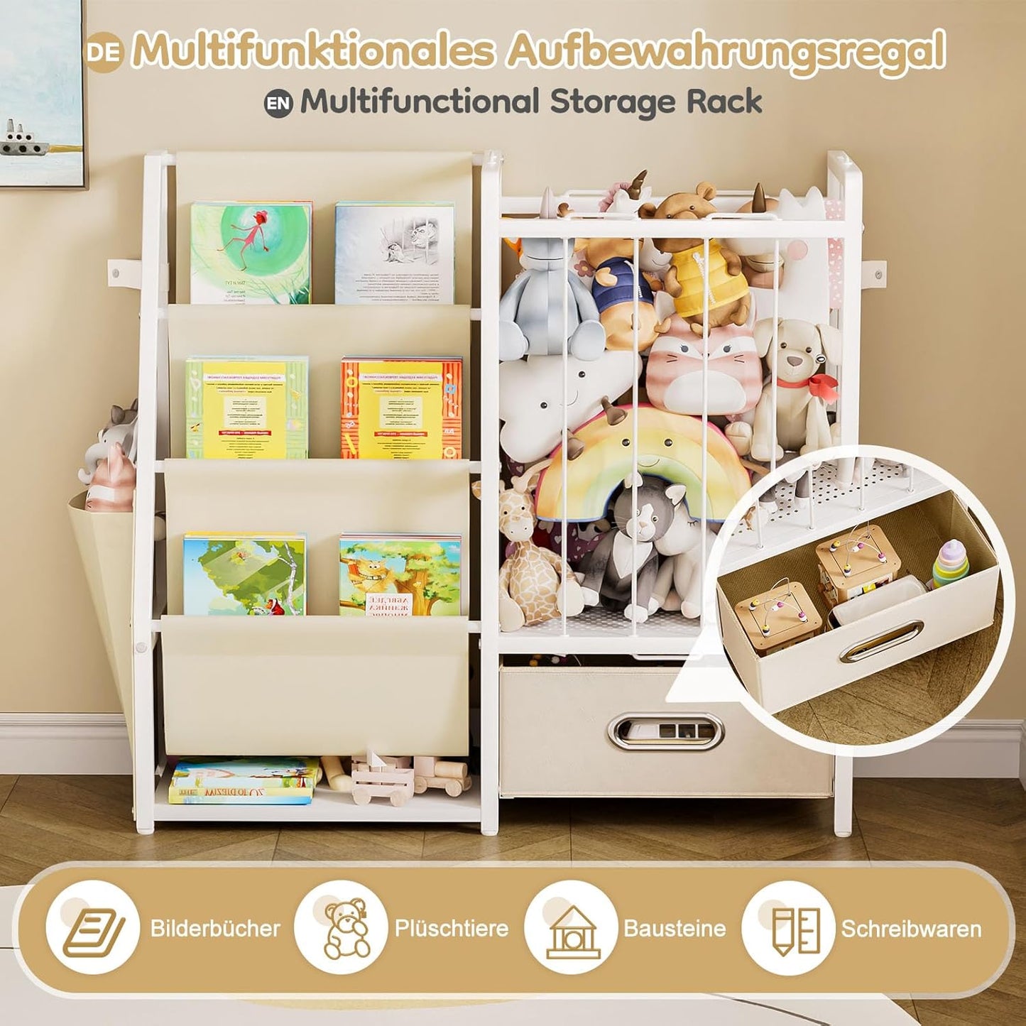 Yorbay Children's Bookcase, Toy Shelf, Children's Room Shelf with 3 Compartments, Children's Shelf for Storing Picture Books and Toys, Children's Shelf, Suitable for Children's Room, Playroom