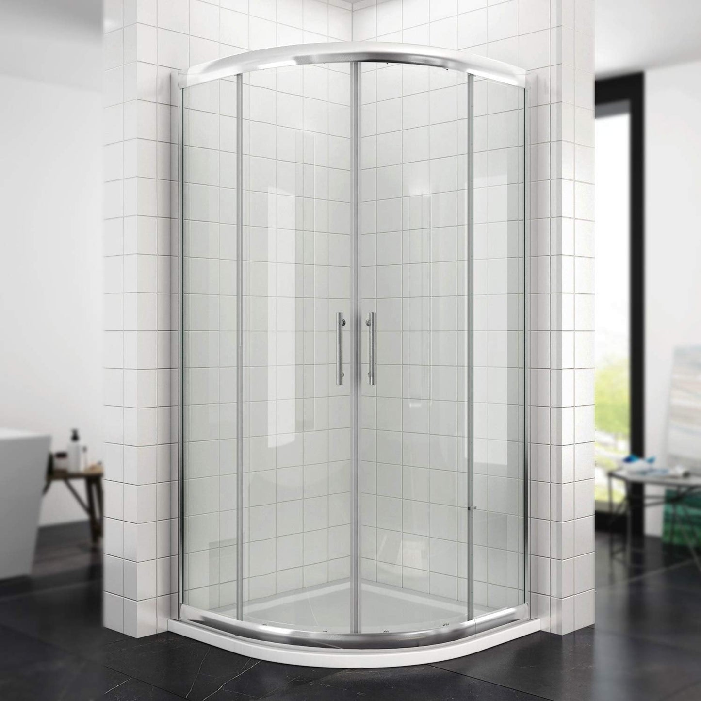SONNI Shower Cubicle 80 x 80 Corner Entry, Round Shower with Frame Nano Glass for Easy Cleaning, Shower Enclosure Shower Door, Height 195 cm