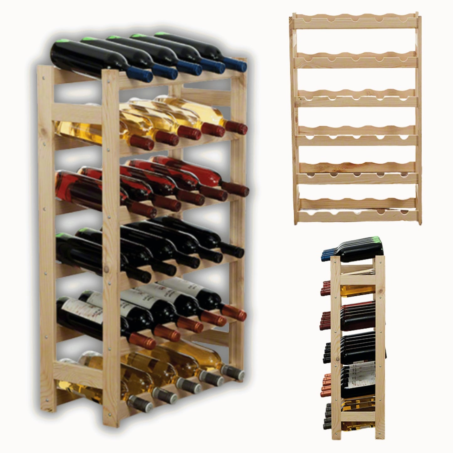 Untreated Wooden Wine Rack, 63.0 x 25.0 x 102.0 cm