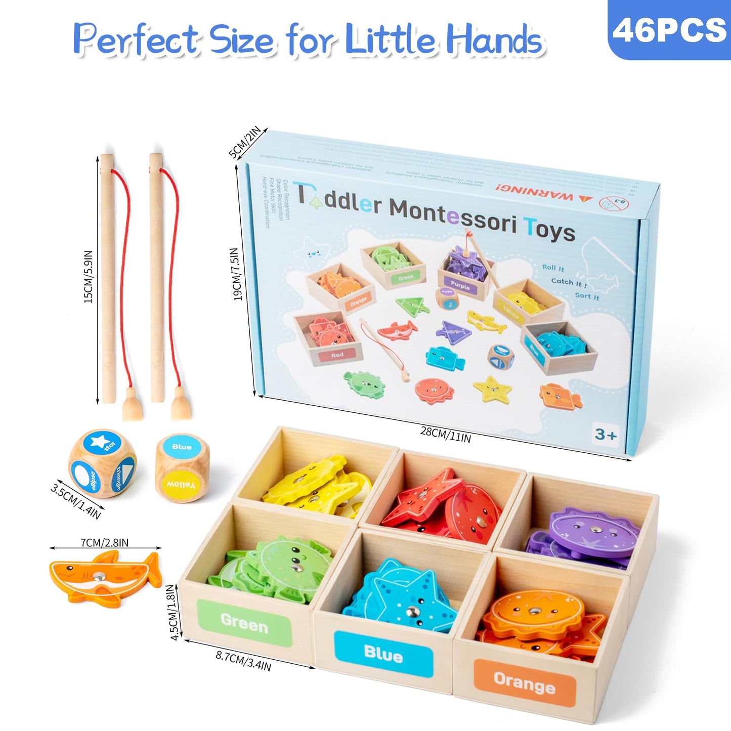 Smartwo Montessori Toy from 2 Years, Magnetic Fishing Game 2-3 Years, Colour & Shape Sorting Games, Educational Toy, Wooden Toy, Motor Skills Toy, Meaningful Gift for 2-4 Year Old Baby Toddlers