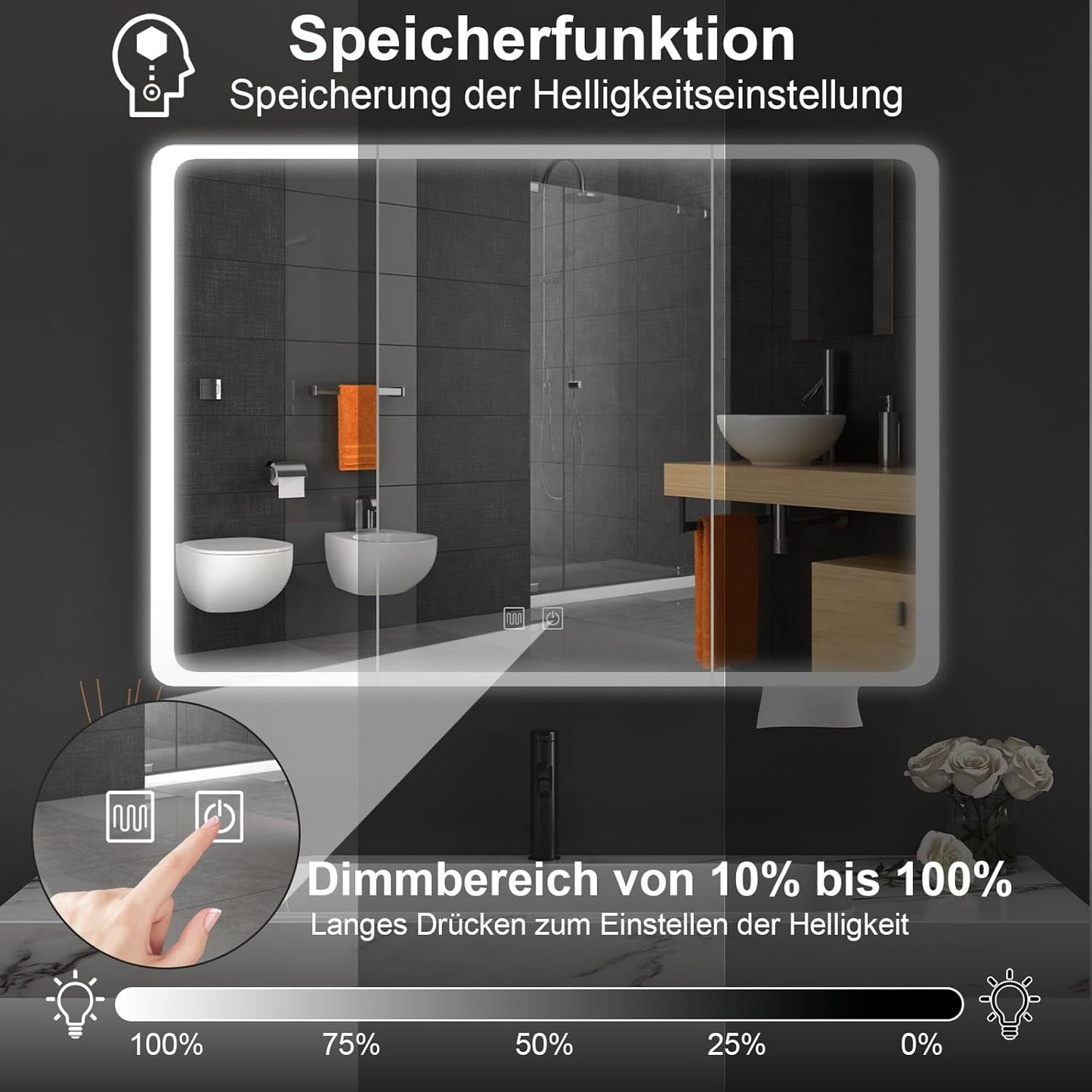 Aovquof Mirror Cabinet with Lighting - 90 x 60 cm Bathroom Mirror Cabinet with Storage Space, Bathroom Mirror Cabinet with Adjustable Dimmable LED Lights with Demist Function, Modern Cream Colour