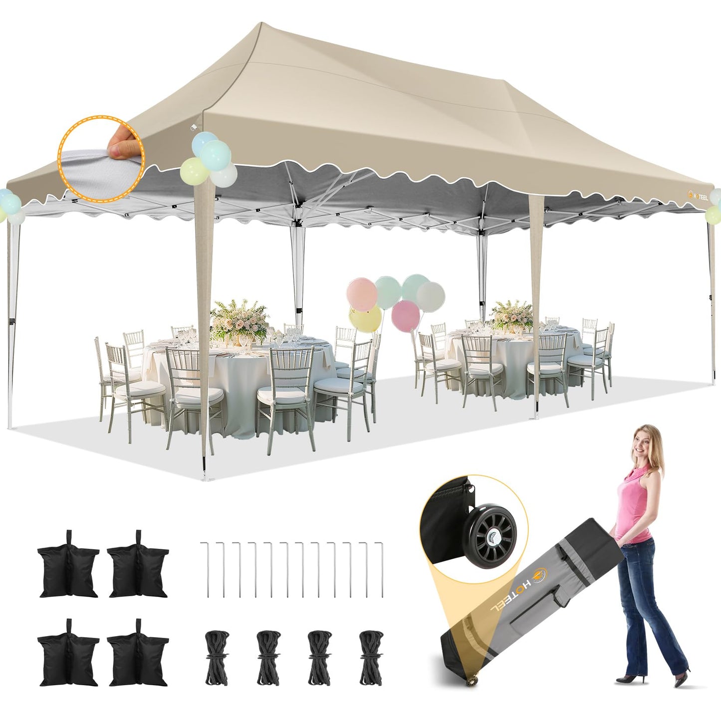 HOTEEL Gazebo 3 x 6 Waterproof Stable with 6 Removable Side Walls, Wave Hem Roof Party Tent 3 x 6 with Wheel Bag and 4 Sand Bags, Folding Gazebo 3 x 6 Parasol for Wedding Market (Grey)
