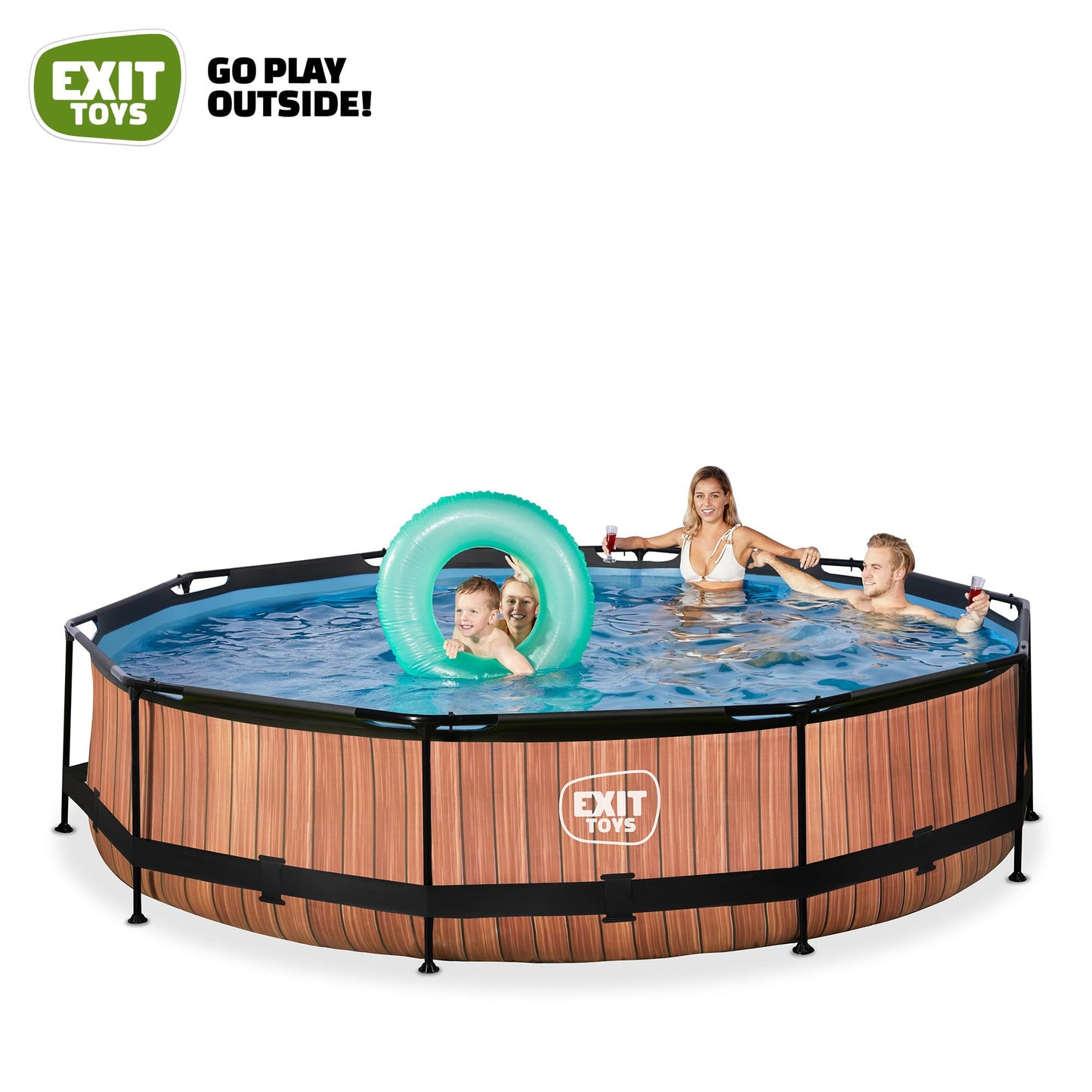 EXIT Toys Soft Grey Pool - 300x200x65cm - Rechteckiger, Kompakter Rahmenpool mit Kartuschenfilterpumpe - Leicht Zugänglich - Für Kleinkinder Geeignet - Starker Rahmen - Einzigartiges Design - Grau