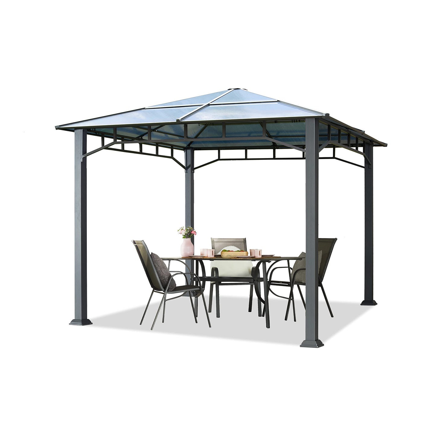 Toolport Garden Gazebo, 3 x 4 m, Waterproof, Aluminium, Deluxe, Polycarbonate Roof Approx. 8 mm, Gazebo with 4 Side Panels, Party Tent, Grey, 9 x 9 cm Profile