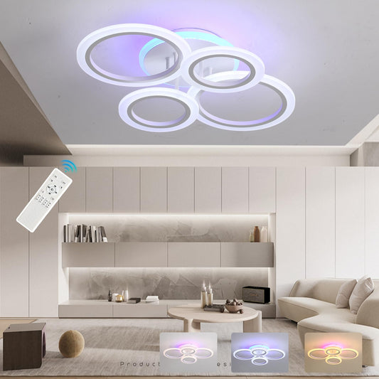 ZAITINZ Led Deckenleuchte,Wohnzimmerlampe 80W,Deckenleuchte Dimmbar mit fernbedienung 3000-6000K,5 Quadratische Deckenlampe Led,Moderne Deckenleuchten für Wohnzimmer,Schlafzimmer,Küche,Flur,Chrom