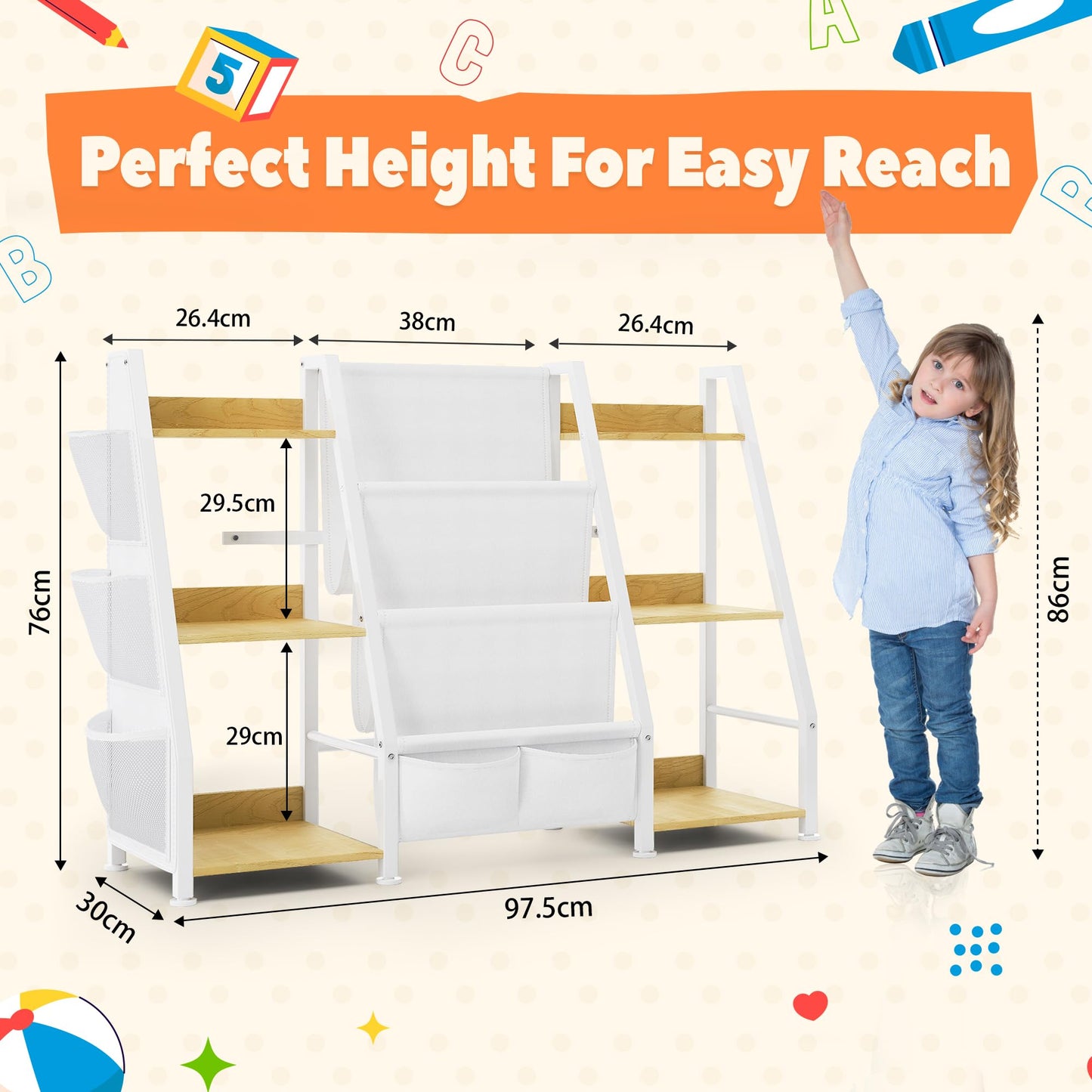 Children's Bookcase Children's Room Toy Shelves: Open Storage Shelf with 6 Compartments - Toddler Display Books Furniture, Nursery, Playroom