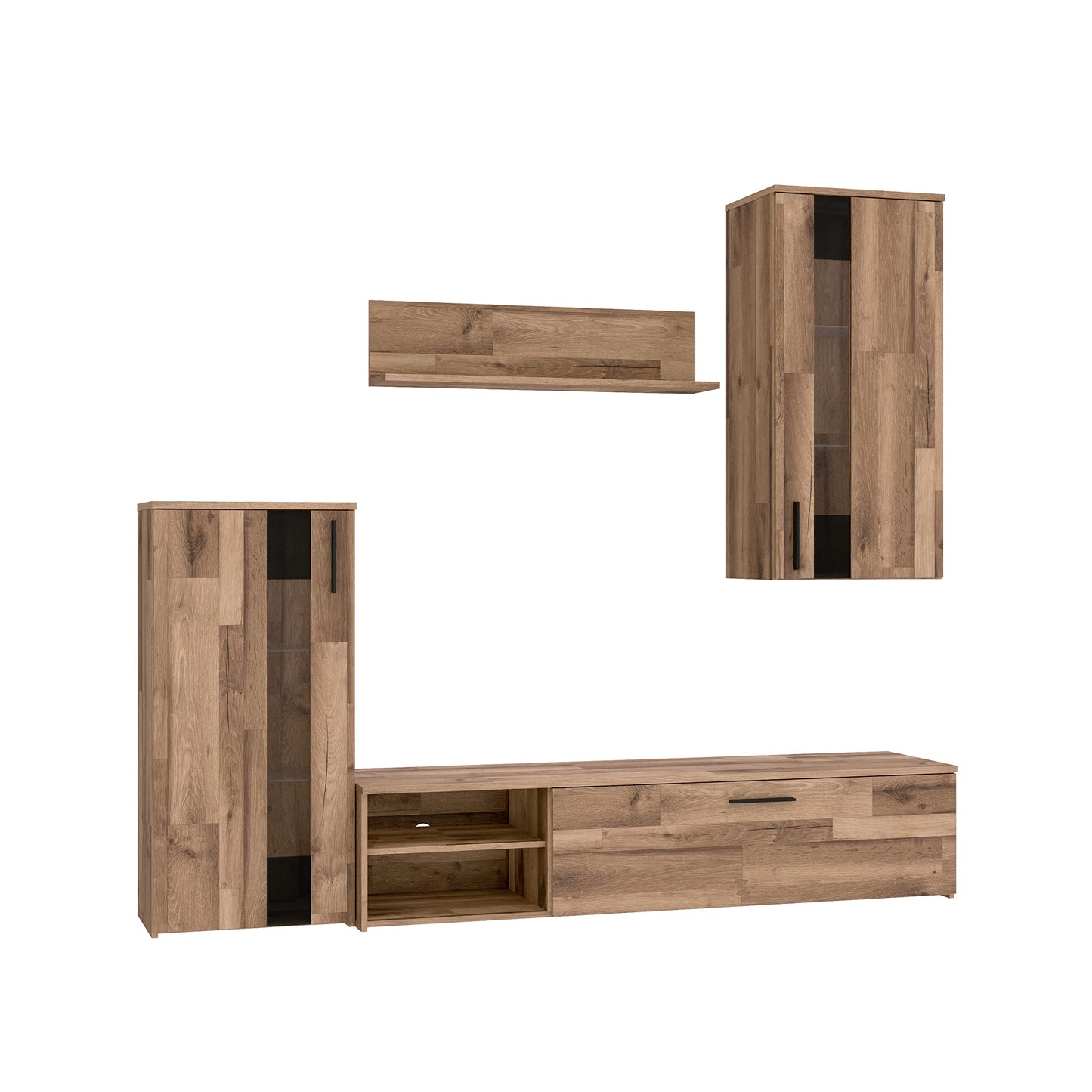FORTE Pablo Wohnwand 270 280, Moderne Wohnwand mit 1 Schublade, Schrankwand, Holzwerkstoff, Old-Wood Vintage Holzdekor/Betonoptik Dunkelgrau, 277,4 cm breit x 182,9 cm hoch x 39,5 cm tief