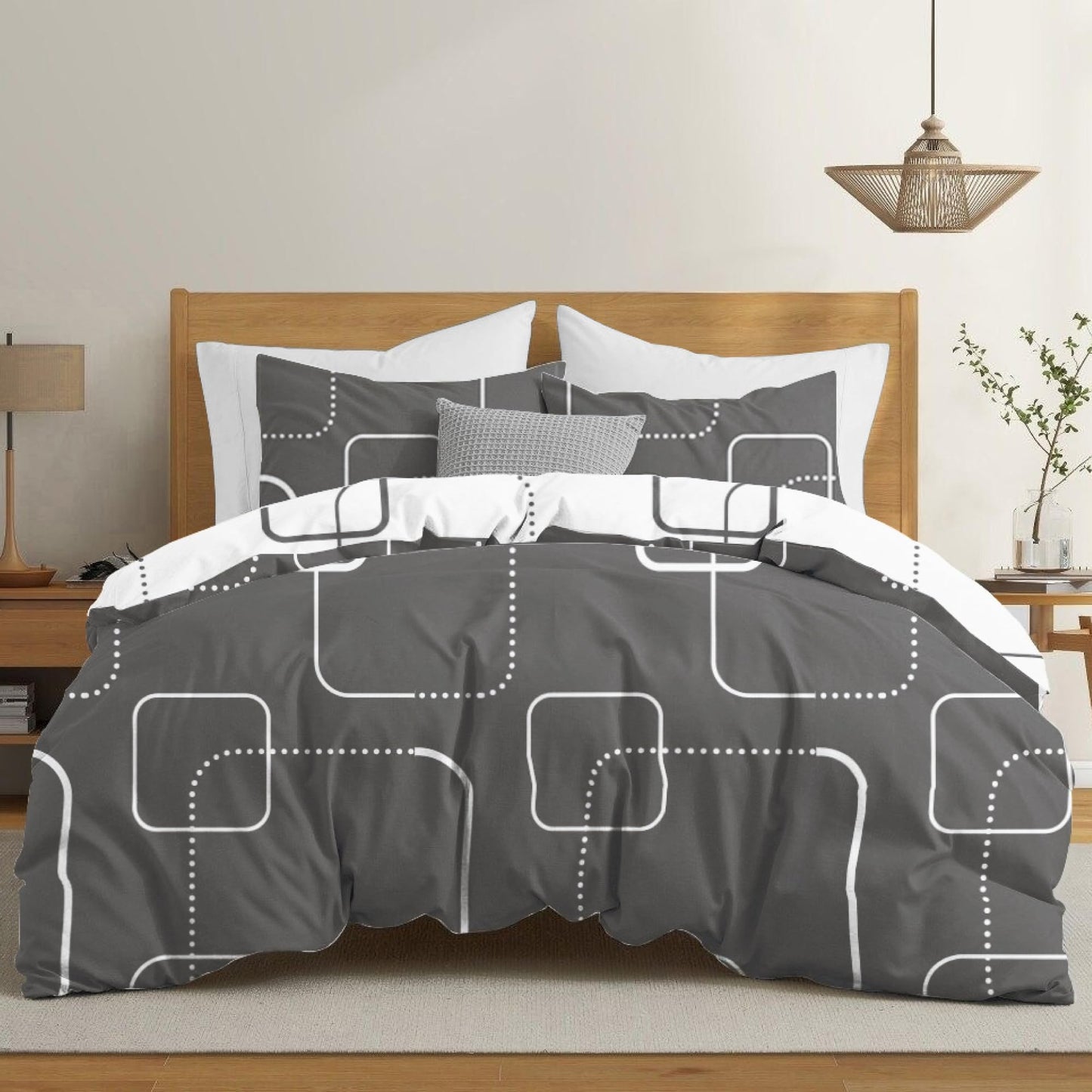 Dreamzie Bed Linen Set 155 x 220 cm with 2 Pillowcases 80 x 80 cm, Botanic Motif Sage Green, Adult Bed Linen, 155 x 220 cm, Made of 100% Microfibre, Certified, No Chemicals (OEKO TEX)