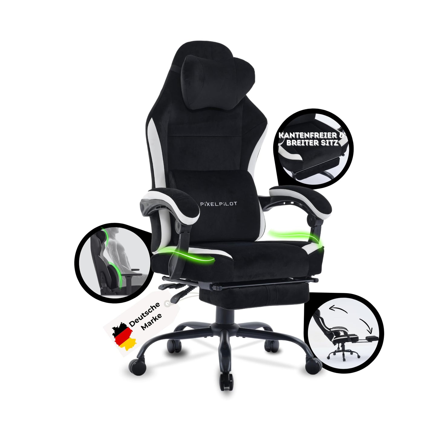 PixelPilot Ergonomic Gaming Chair [Breathable Fabric] Gaming Chair with Footrest, Head and Lumbar Support, Gamer PC Chair Wide Seat, Office Chair 150 kg Load Capacity (Nebula I, Grey)