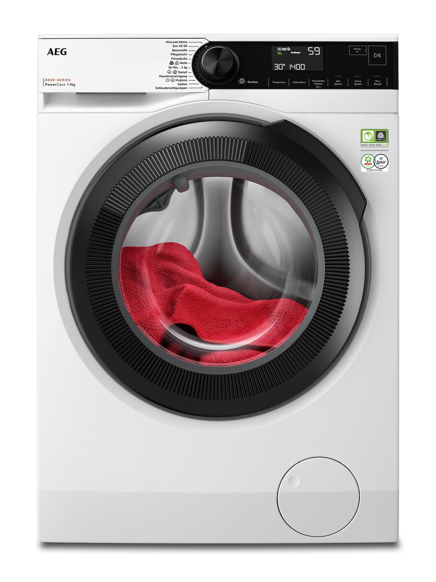 AEG L6AMZ49FL Washing Machine, Series 6000 with ProSense®, 9.0 kg, Quiet, Automatic Volume, Refill Function, Child Lock, Gentle Drum, Water Stop, 1400 rpm