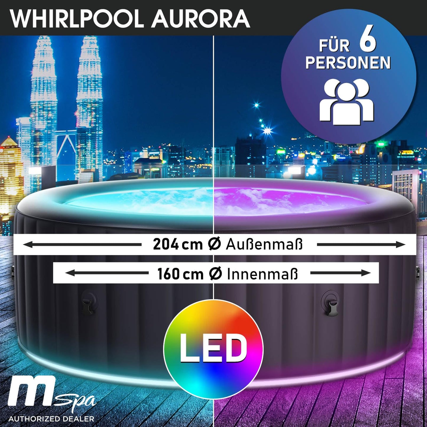 BRAST® Whirlpool aufblasbar MSpa | 4-8 Personen | viele Modelle rund und eckig | Ø 125-224cm | In- Outdoor Pool | bis zu 144 Massagedüsen | inkl. Aufblasfunktion Abdeckung Timer Heizung | Duet