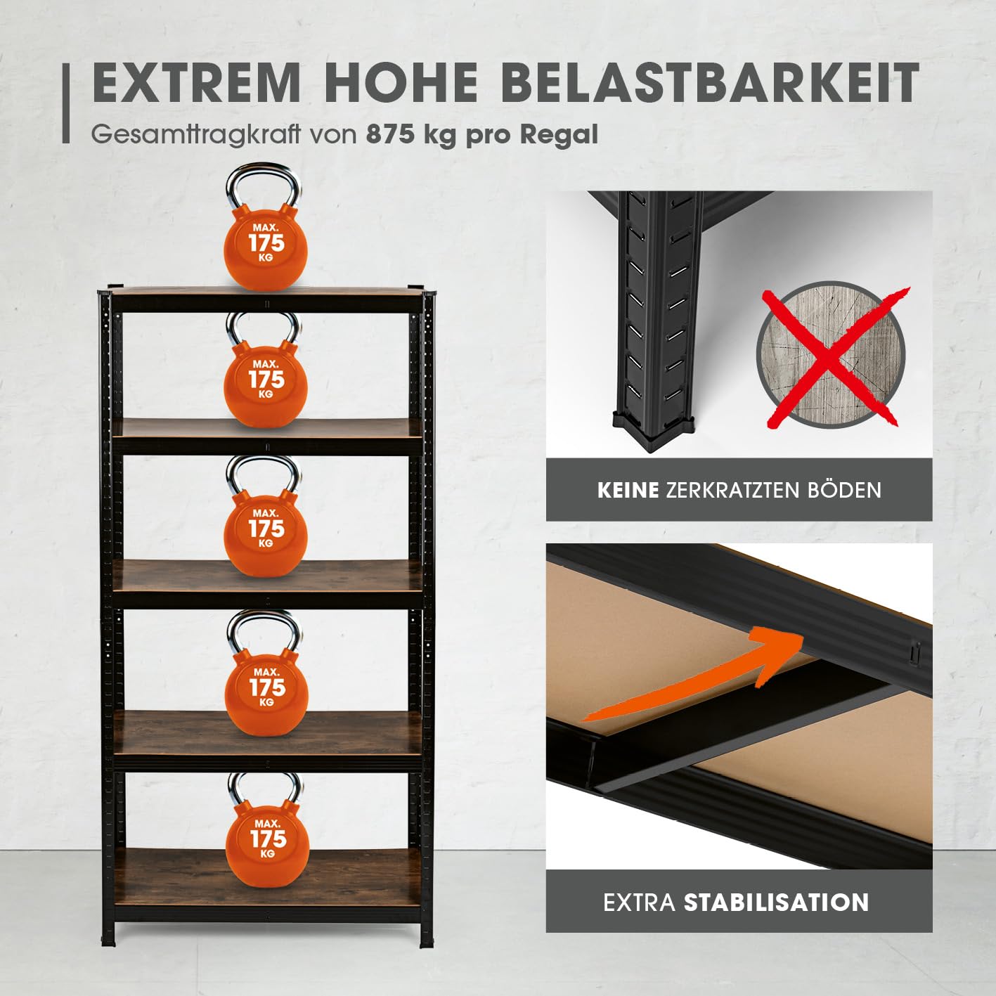 EASYmaxx Industrial Design Standing Shelf, 180 x 90 x 40 cm, Bookcase with 875 kg Load Capacity, Storage Shelf, 175 kg/Level, Stylish Shelf, 5 Adjustable Shelves for More Order in Living Room, Kitchen