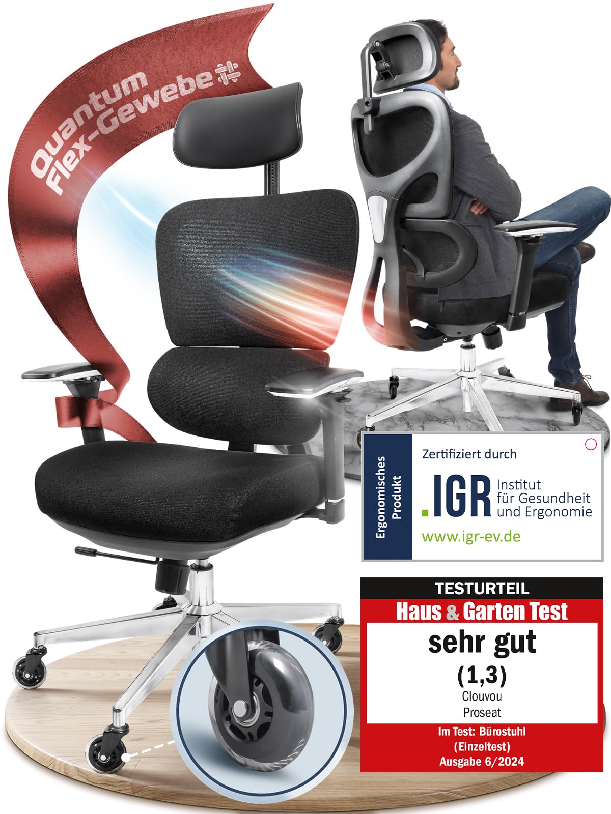CLOUVOU BrightSeat Ergonomic Office Chair [Test Winner] Desk Chair 100% Individually Adjustable Office Chair & Gaming Chair Computer Chair Home Office Chair Ergonomic Swivel Chair 150 kg