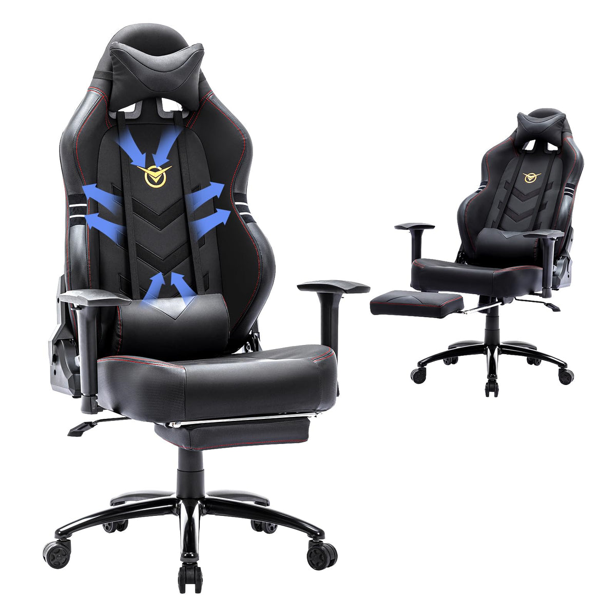 COLAMY Schreibtischstuhl, Ergonomischer Bürostuhl mit Verstellbaren Armlehnen, Chefsessel mit Hoher Rückenlehne, Höhenverstellbar und Neigbar Drehstuhl mit Dicker Lederpolsterung, Schwarz