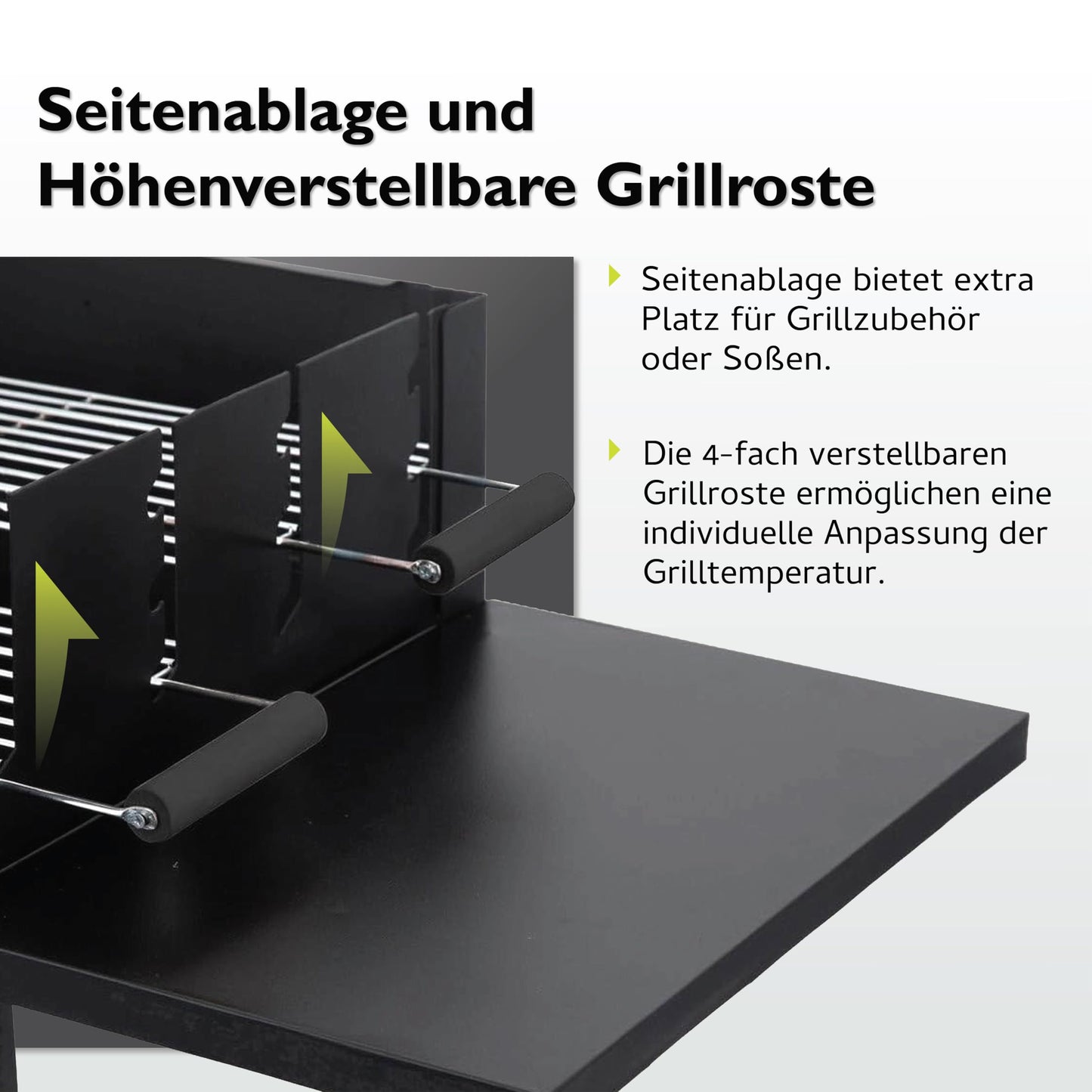 tepro Atlanta Charcoal Barbecue Trolley Outdoor BBQ with Wheels, Height Adjustable Approx. 77 - 88 cm, Grill Area: Approx. 98 x 56 cm, Dimensions Approx. 135.5 x 63 x 91.2 cm, Black