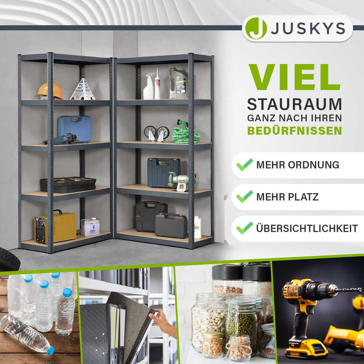 Juskys Set of 2 Basic Storage Shelves, 2 x 180 x 90 x 40 cm (H x W x D) - 1750 kg - 10 Shelves - Heavy Duty Shelving Unit Metal Cellar Shelving System Shelf - Grey