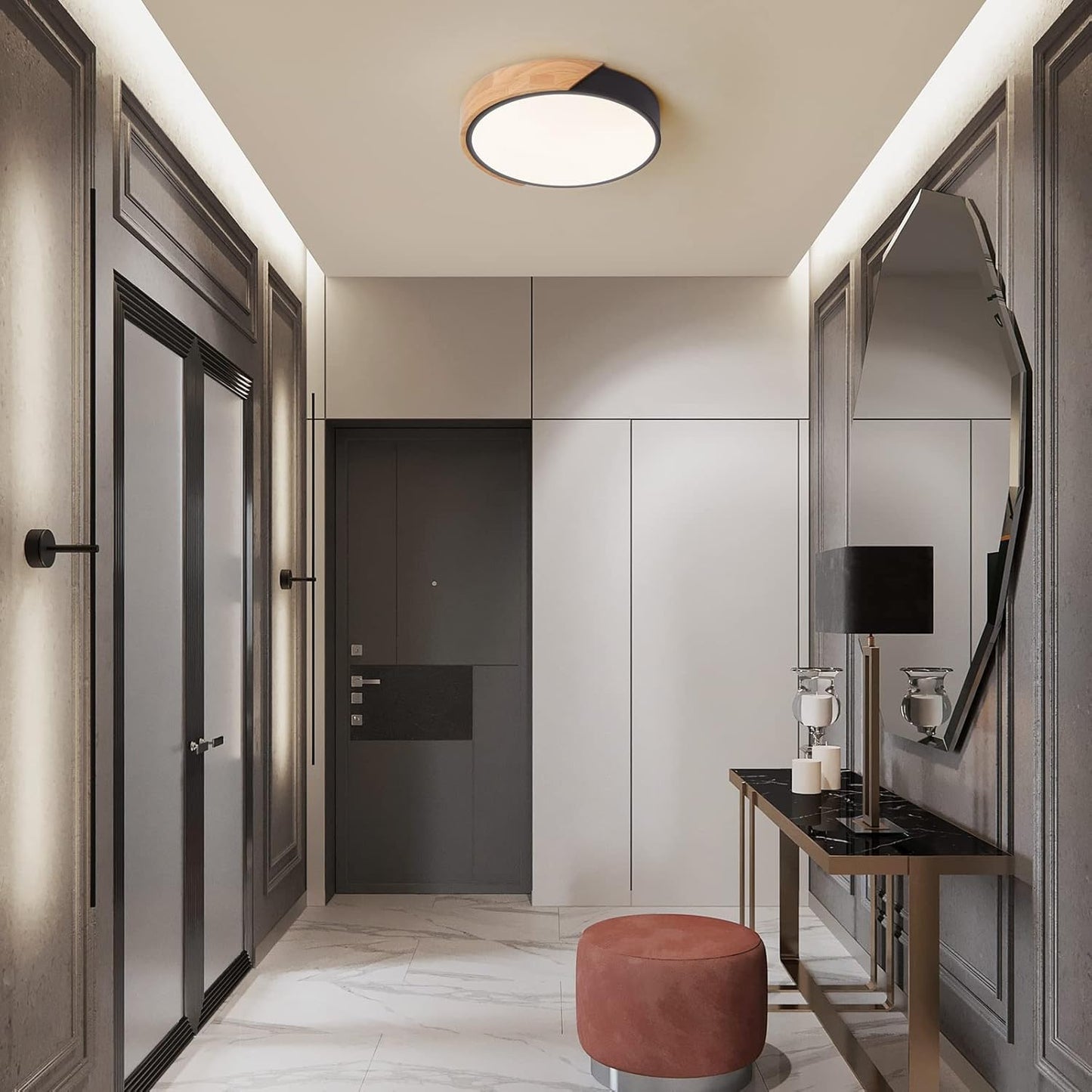 LED Wooden Ceiling Lights, Thin Flat Modern Flush-Mounted Light, Ceiling Lighting Lamps for Dining Room, Hallway, Living Room, Kitchen, Bedroom, 30 cm x 30 cm, 24 W, Warm White, 3000 K
