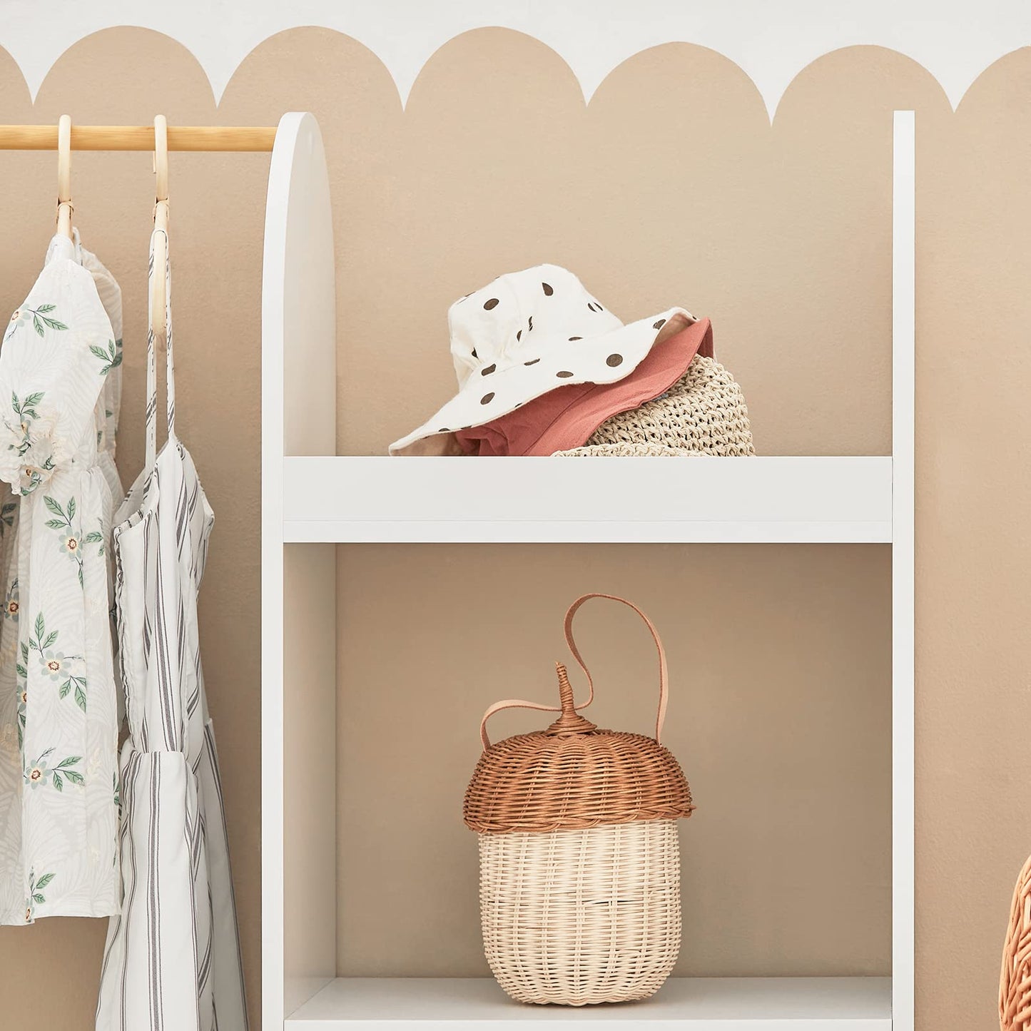 SoBuy KMB40-W Children's Wardrobe with 3 Hooks Children's Wardrobe Children's Wardrobe with Boxes Clothes Rack Children's Shelf Children's Room White 97 x 108 x 35 cm