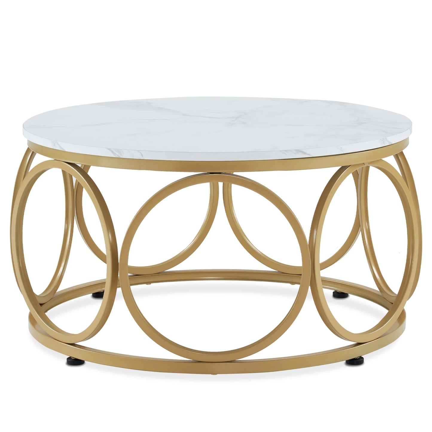 M MCombo Round Wooden Coffee Table, Modern Sofa Table, Small Coffee Table, Metal Frame, Side Table for Living Room, Diameter 80 cm, 2102