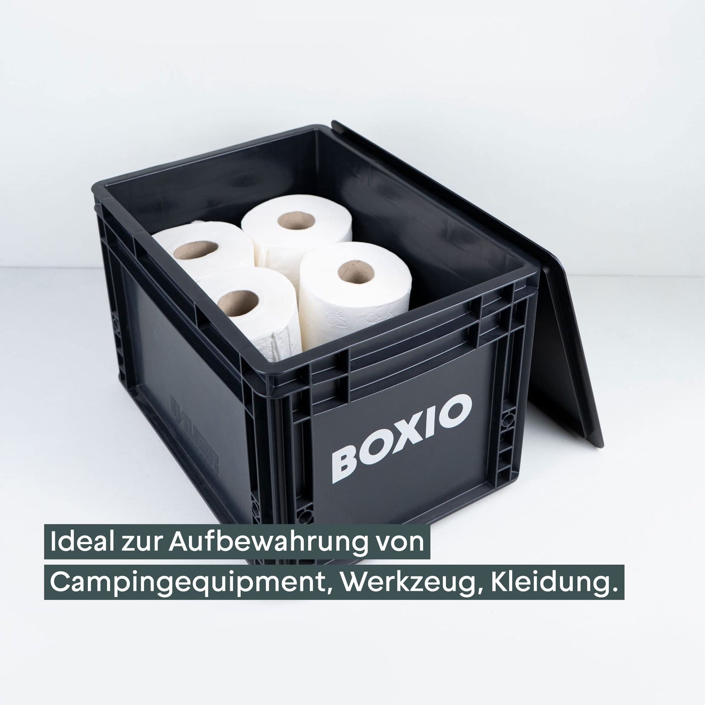 BOXIO Solo: Storage Box with Lid - Eurobox 40 x 30 x 28 cm - Perfect Plastic Box Transport Box Made of Plastic for Camping, Boat, Cellar or Garden - Stackable with Other Euro Boxes