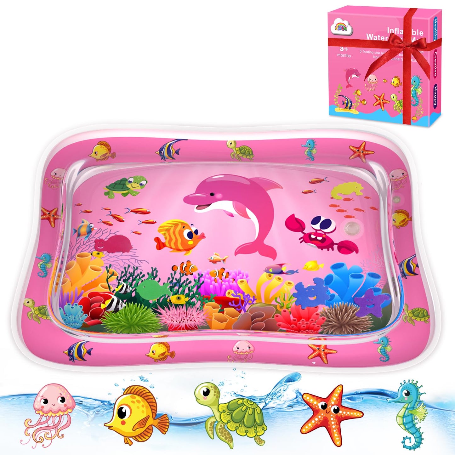 ZMLM Baby Tummy Time Water Mat: Toddler Toy Gift Activity Play Mat Inflatable Sensory Play Mat Babies Belly Time Pat Indoor Small Pad for 3 6 9 Months Newborn Boys