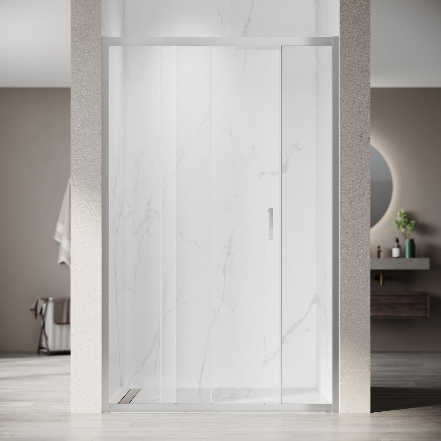 SONNI Sliding Shower Door 120 cm Shower Enclosure Glass Sliding Door Height 185 cm Clear Glass Shower Screen Shower Cubicle