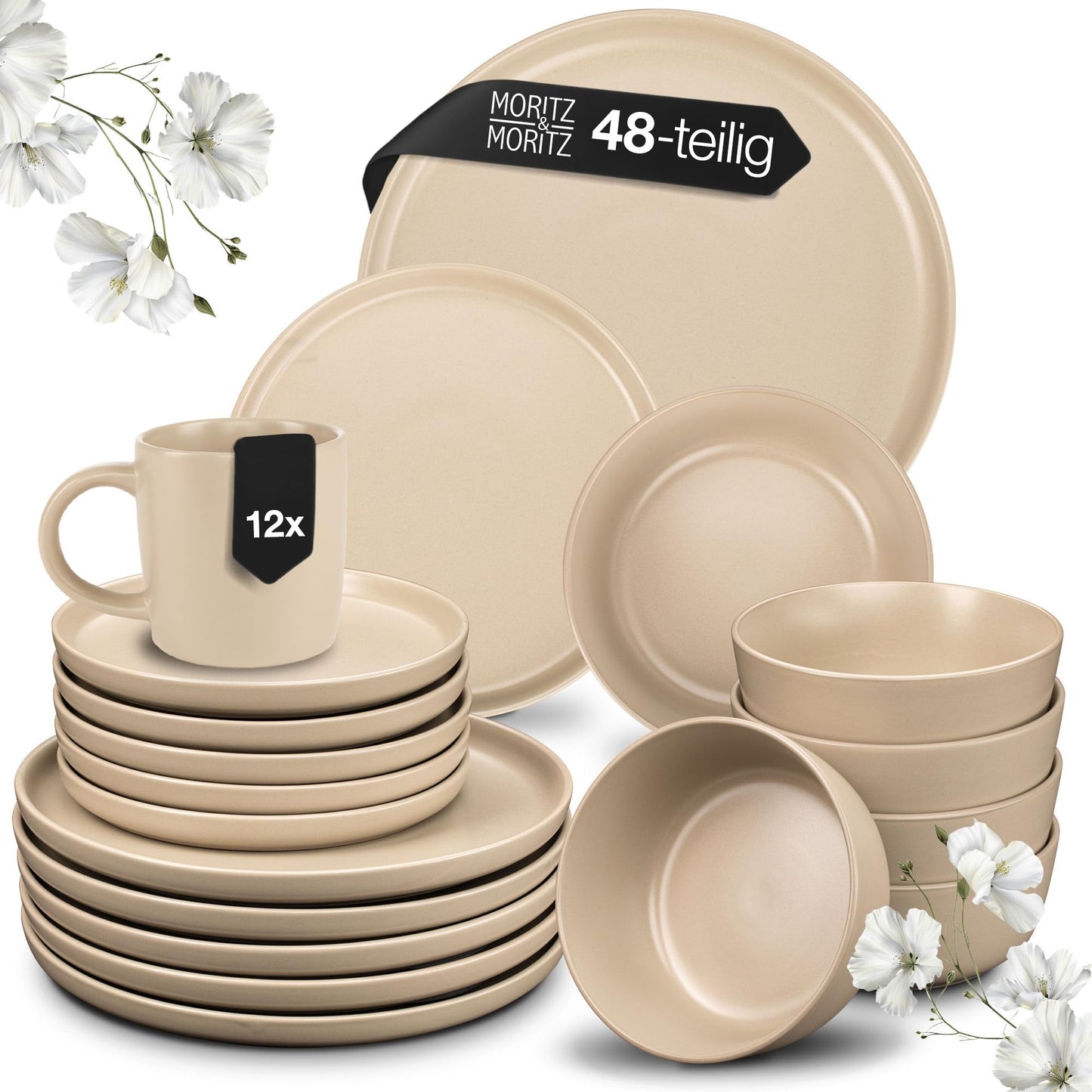 Moritz & Moritz Nordic Crockery Set for 6 People, 18-Piece Stoneware Crockery Set in Black, Scandinavian Design, Robust Plate Set for 6 People for Everyday Use and Guests, Crockery Sets