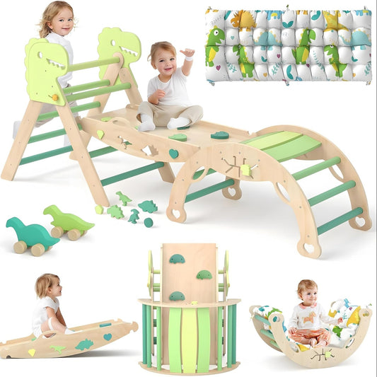 LEWGEE Montessori Indoor Play Set: 9-in-1 Climbing Frame, Indoor Climbing Triangle, Climbing Arch with Cushion, and Slide for Children, Indoor Playground 1-3 Years