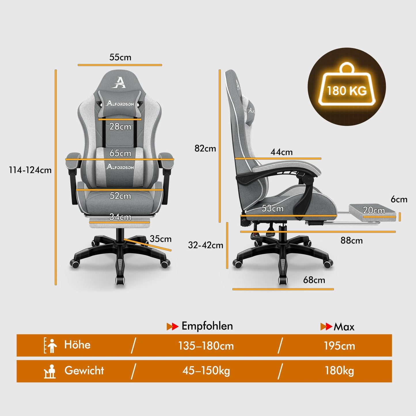 ALFORDSON Gaming-Stuhl mit Massage-Lendenwirbelkissen, ergonomischer Gamer-Racer-Stuhl mit Verstellbarer Rückenlehne, Drehstuhl mit Fußstütze, höhenverstellbar, Schwarz