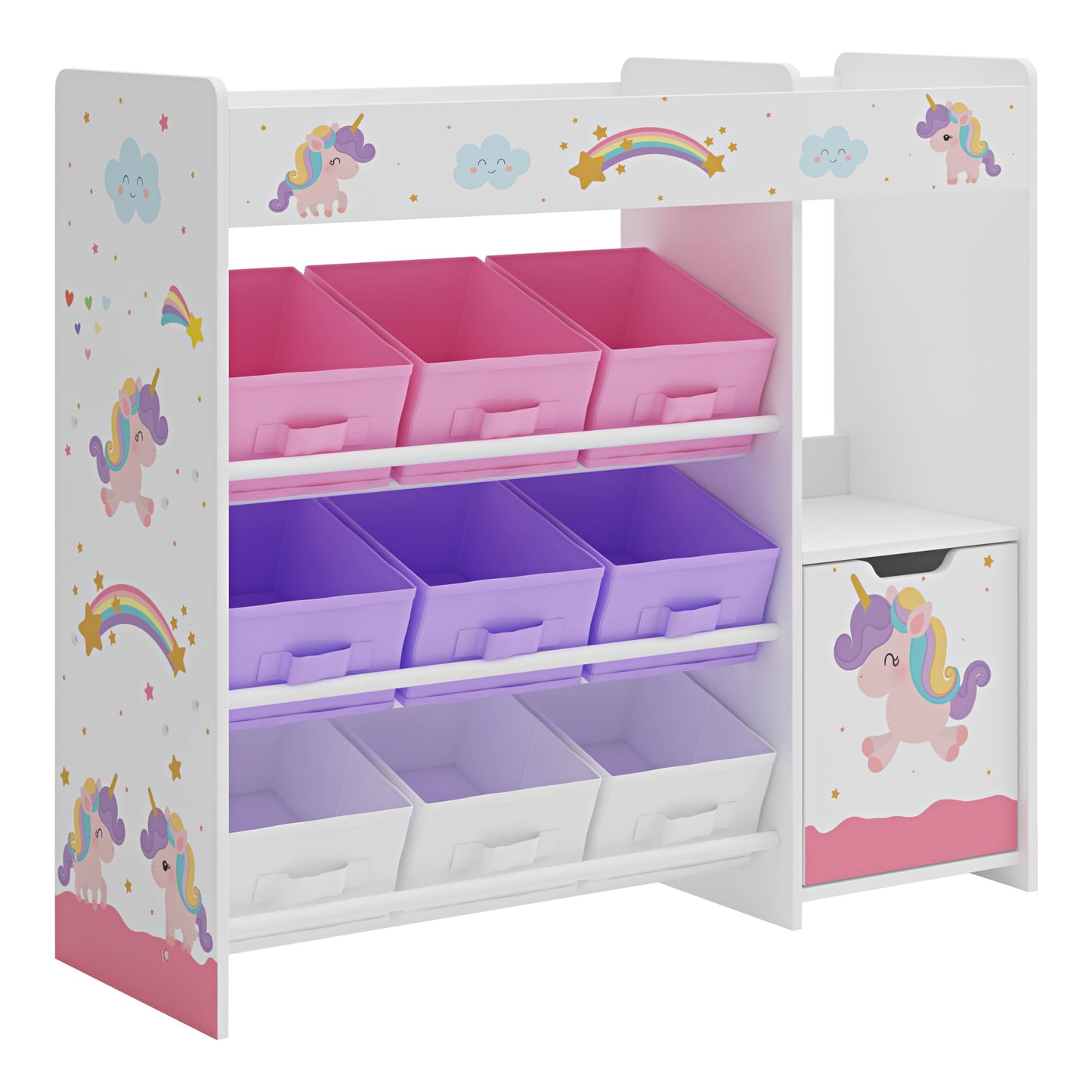 [en.casa] Kinderregal Søndreland Bücherregal für Kinder mit 9 Aufbewahrungsboxen Spielzeugregal mit Schrank 80 x 90 x 30 cm Spielzeug Aufbewahrung Ozean Motiv