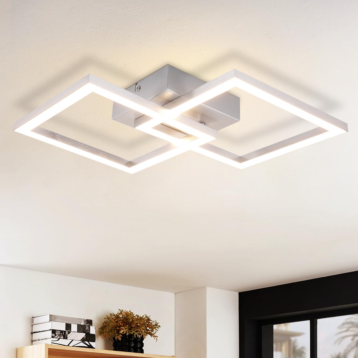 Homefire LED Ceiling Light, Kitchen, 24 W, Kitchen Lamp, Black, Living Room Lamp, Modern Design, Hallway Lamp, Warm White, Hallway, Bedroom Lamp, Square, for Living Room, Bedroom