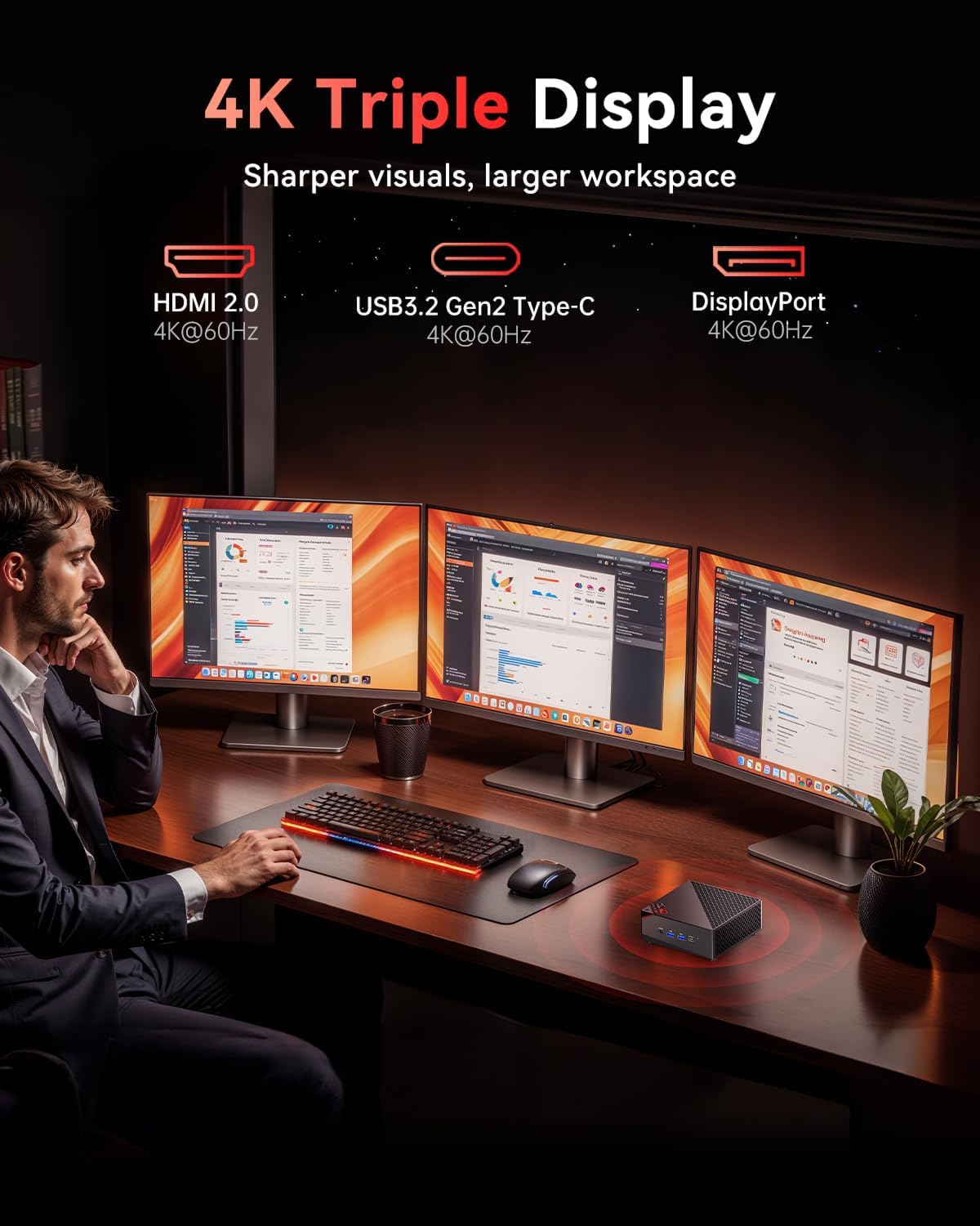 NiPoGi AM06 PRO Mini PC АMD Ryzen 7 7730U (8C/16T, up to 4.5GHz), 16GB DDR4 512GB M.2 SSD Mini Desktop Computer WiFi 6, Dual LAN, DP/HDMI 2.0/Type-C 4K Triple Display Mini PC with VESA for School