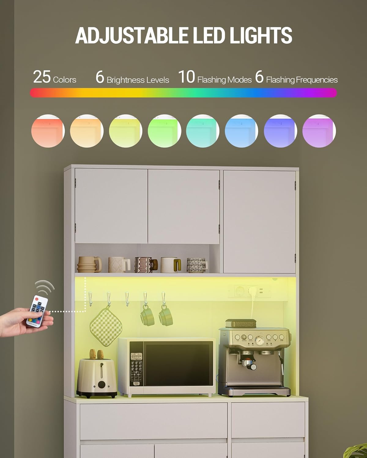 Hzuaneri PT00203XEU Kitchen Cabinet, Buffet Cabinet, Tall Cabinet with Sockets and LED Light Strips, with Worktops and Two Drawers, Adjustable Shelves, Kitchen, 40 x 100 x 180 cm, White