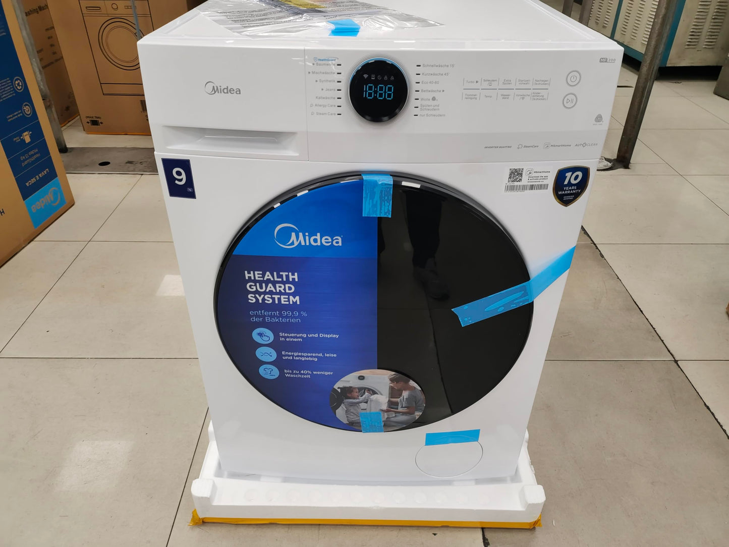 Midea MF200W80WB-14AS Washing Machine, 8 kg, Energy Efficiency Class A, Automatic Volume, Steam Care, Refill Function, 1400 rpm, Time Saving, Turbo, Only 48 cm Deep, App Control, AquaStop, White