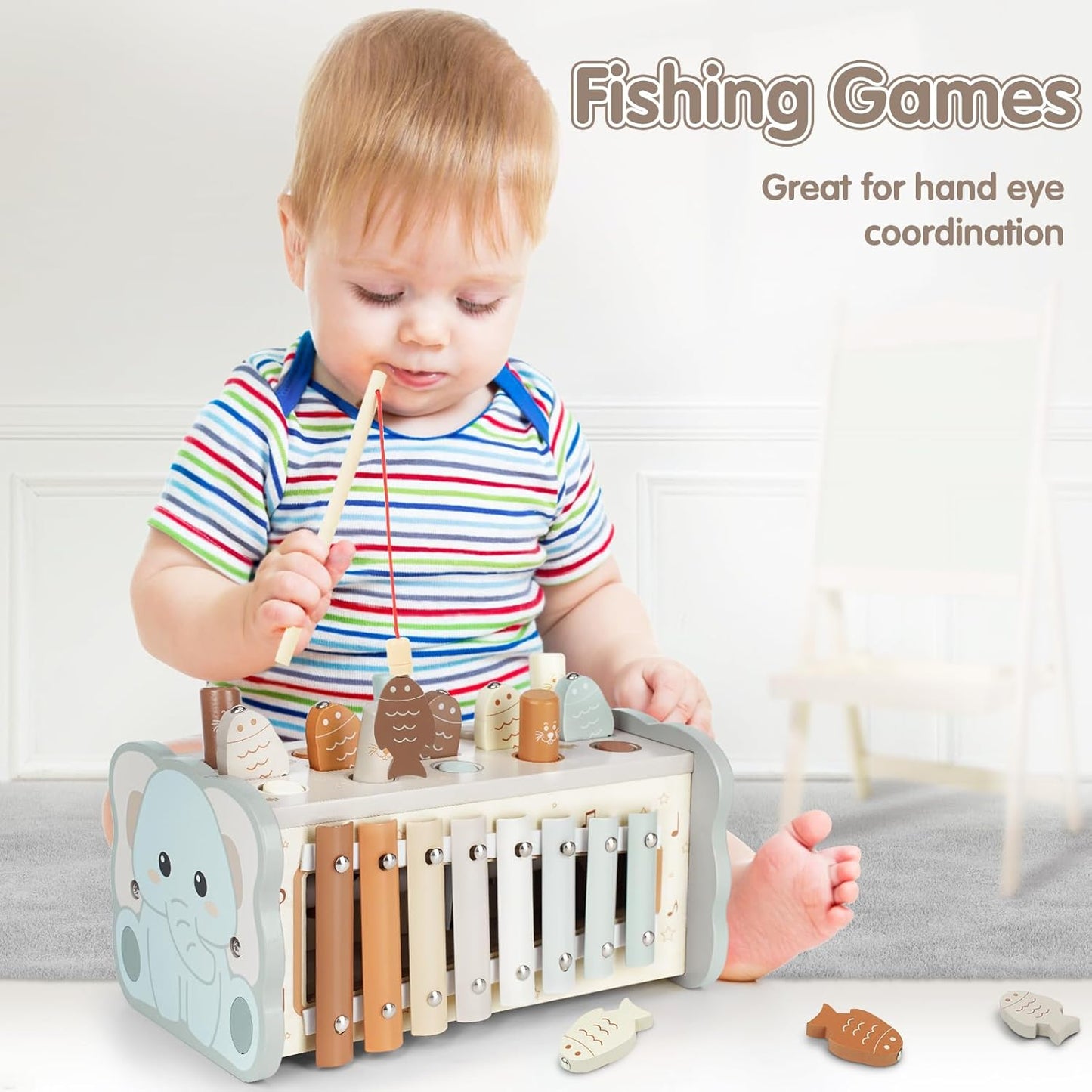 Dinorun Montessori Hammering Toy from 1 Year Old, Wooden Motor Skills Toy, Xylophone, Gift for Children Aged 1, 2, 3, 4 Years, for Girls, Boys