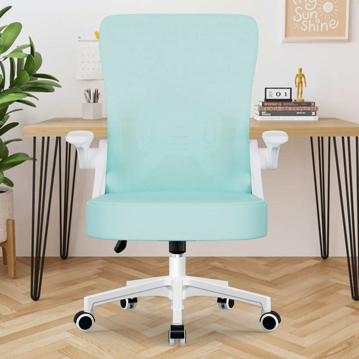 Airchros Ergonomic Office Chair, Desk Chair with Folding Armrests, Adjustable Lumbar Support, Height-Adjustable Executive Chair, Swivel Chair, Mesh Chair with Rocker Function up to 125°, Black
