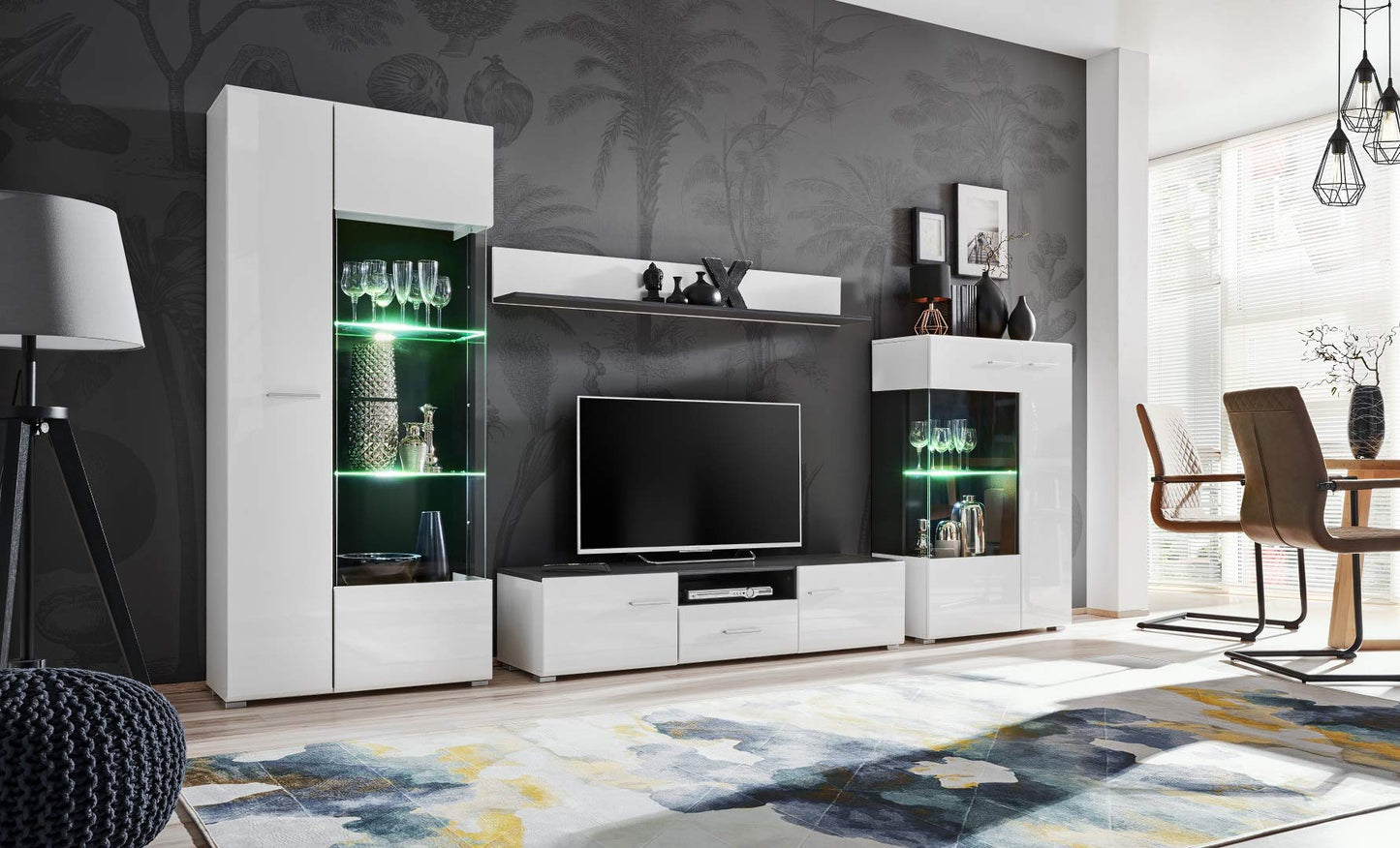 MEBLE KRYSPOL Solido Living Room Wall Unit - Living Room Furniture - Modern Living Room Wall Unit - Sideboard Living Room Cabinet Wall - Living Room Furniture Modern - Shelf White - TV Cabinet -