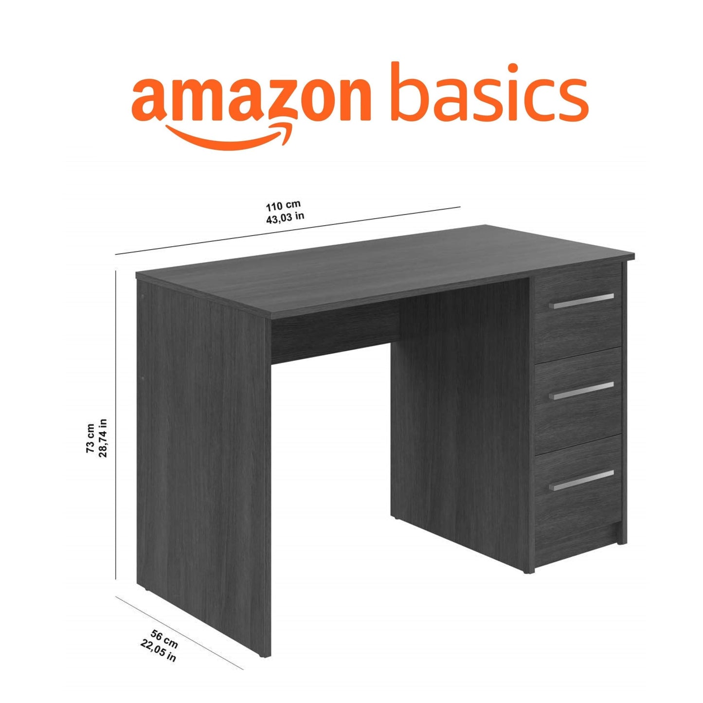 Amazon brand - Movian Idro modern desk, computer desk with 3 drawers, 56 x 110 x 73.5, white