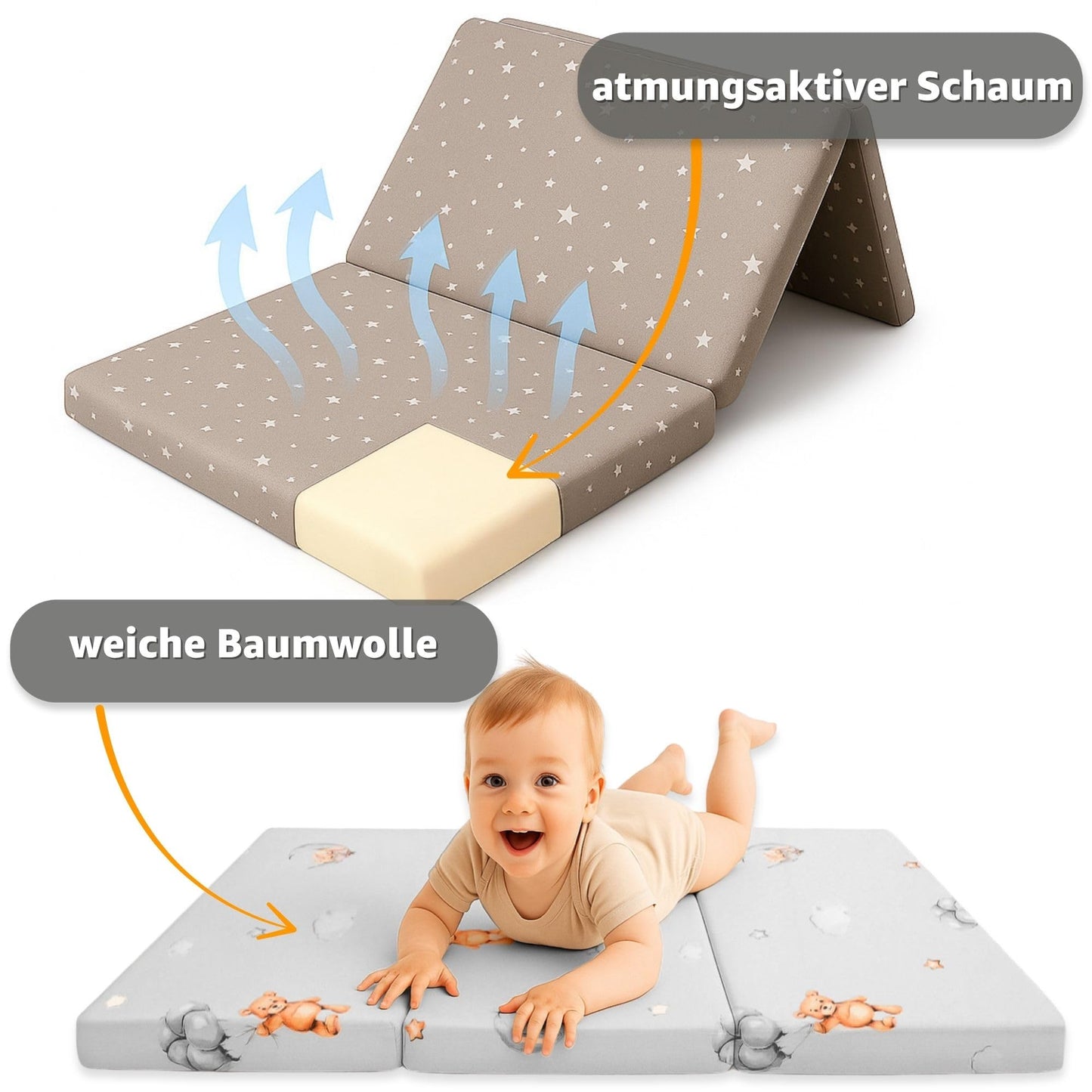 Folding Mattress Foldable Travel Cot Baby Mattress 60 x 120 cm - Folding Mattress for Children Guest Mattress Foldable Baby Mattress Floor Mattress Sleeping Mattress and Travel Mattress 60 x 120 cm