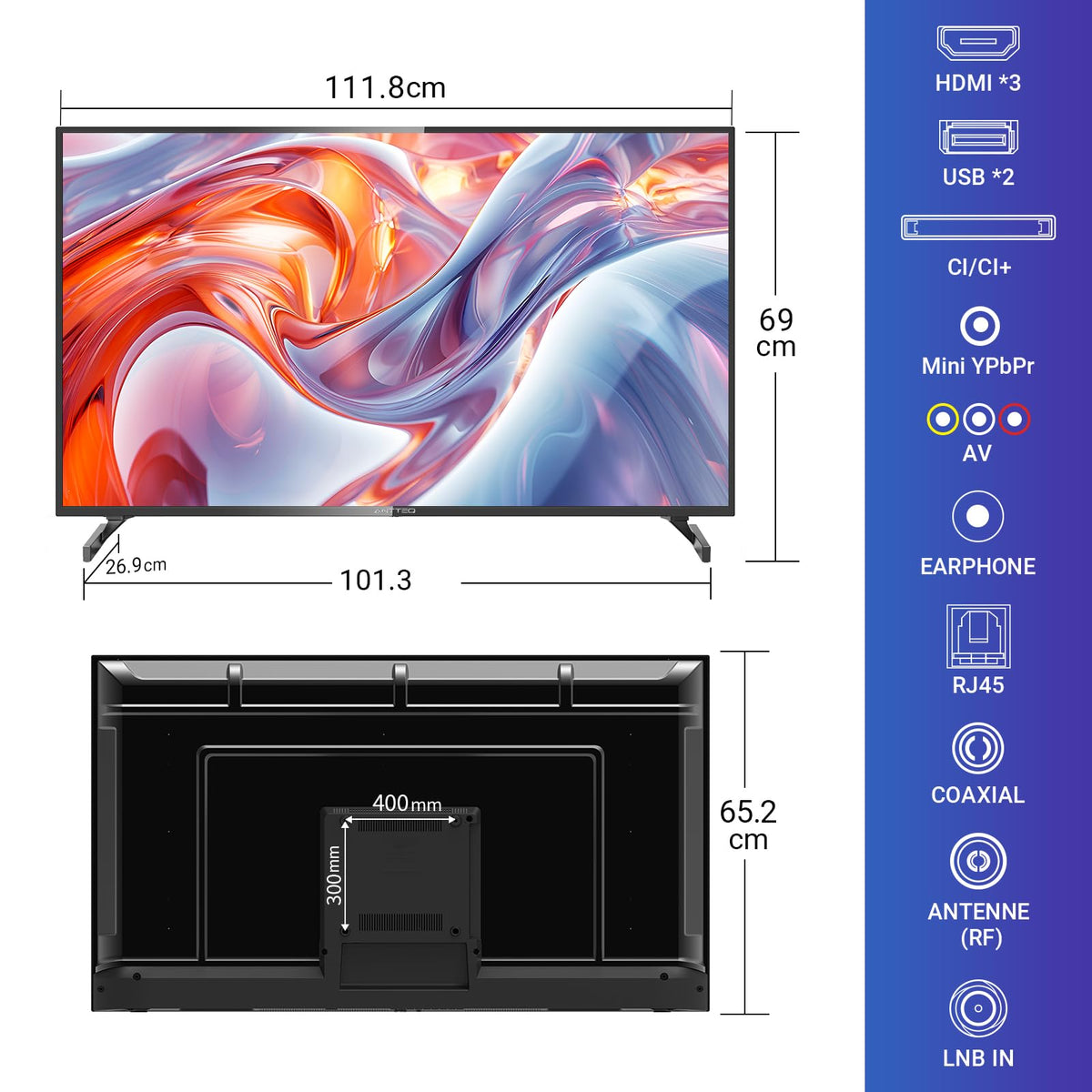 AB50D1 Fernseher 50 Zoll (TV 127 cm), Dolby Audio, LED, Triple Tuner DVB-C / T2 / S2, CI+, HDMI, Mediaplayer per USB, digitaler Audioausgang, incl. Hotelmodus
