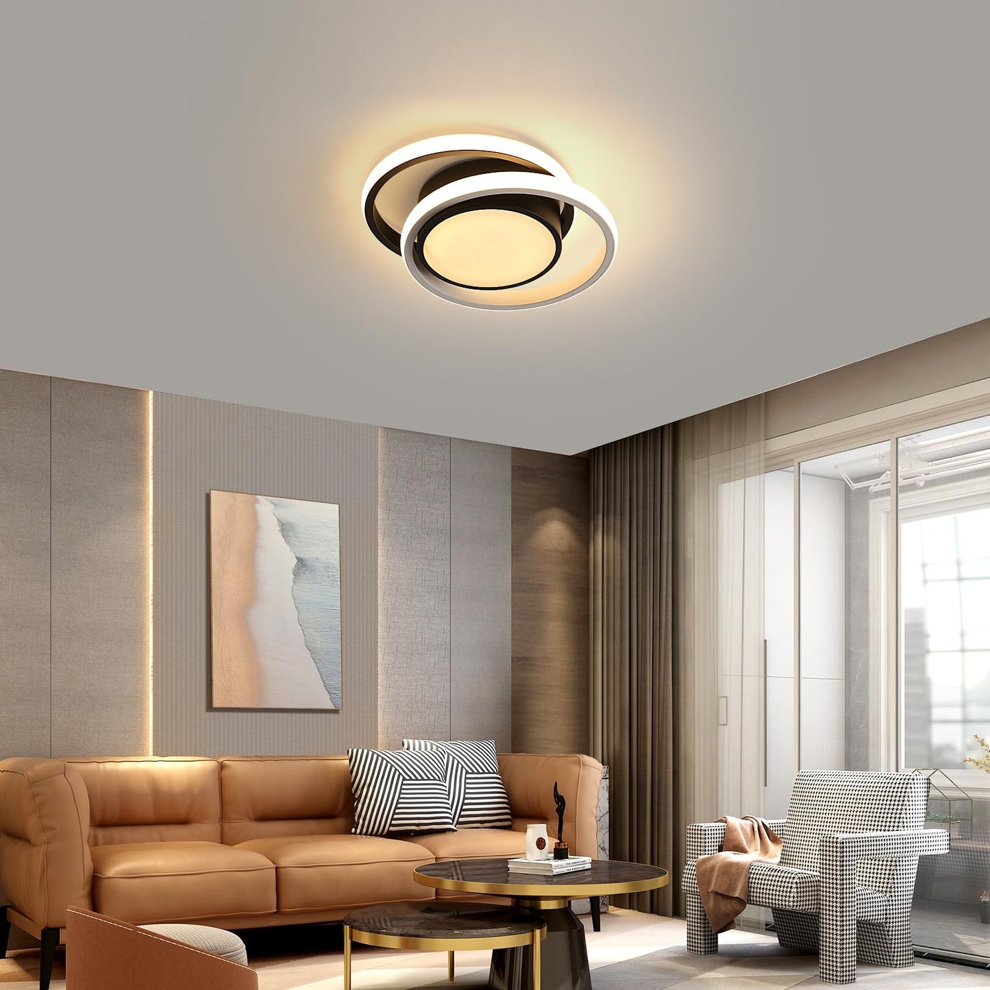 Comely LED Ceiling Lights, Pack of 2, 32 W, Round, 2350 lm, Modern, for Bedrooms, Bathrooms, Kitchens, Corridors, Balconies, 4500 K Neutral Light, Diameter 280 mm