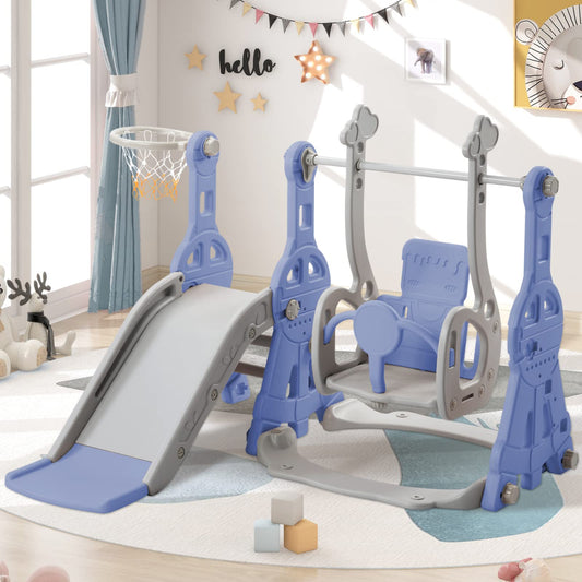 Kinderrutsche, Babyschaukel, 4 in 1, mit Schaukeln, Treppen, Gleiten, Basketballgestellen, Spielplatz für drinnen und draußen, multifunktionale Rutsche (Rosa, Kaninchen)