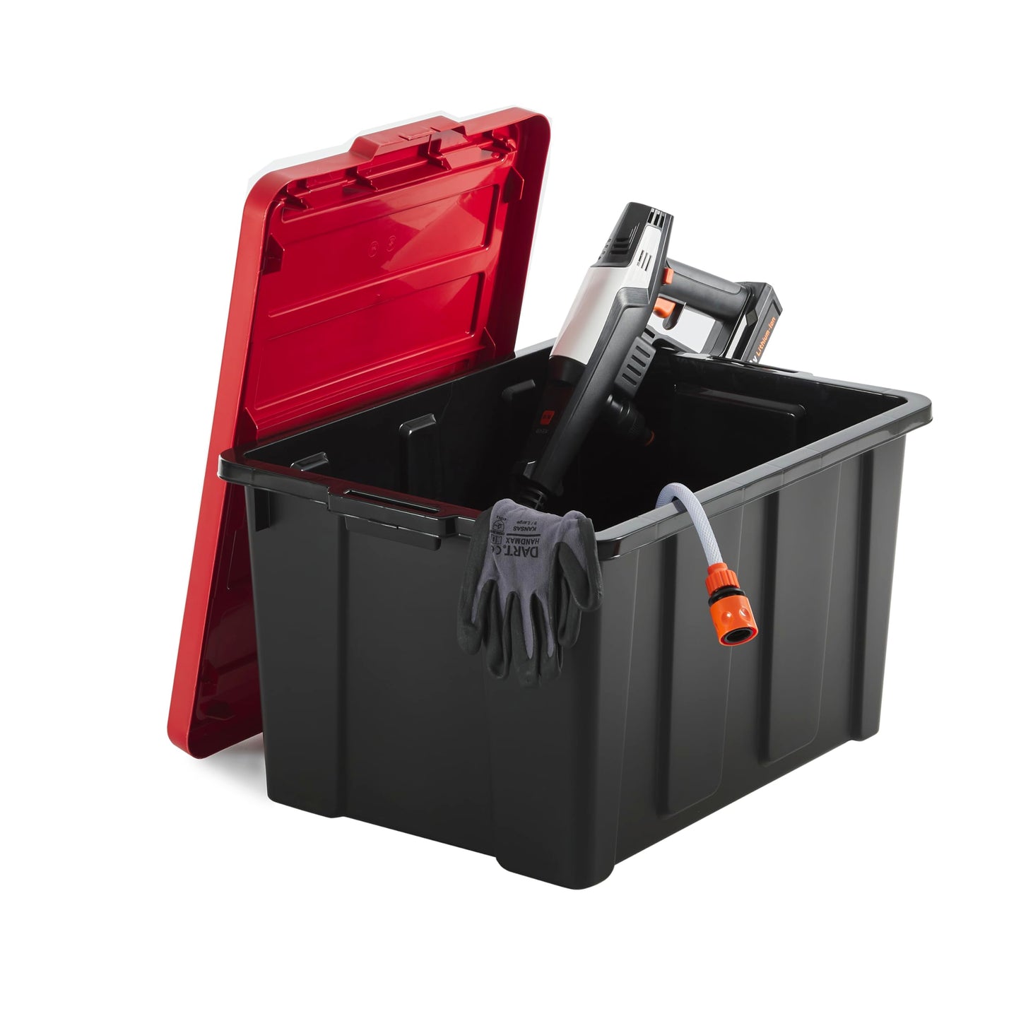 Iris Ohyama, 100L Plastic Storage Box with Heavy Duty Lid, Set of 2, Black, Stackable, Garage Shelves, Moving Moving Plastic Tool Box Storage Box UTB-27