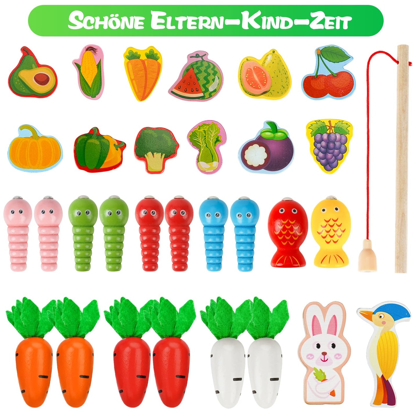 Goffii Montessori Toy, Children's Baby 8-in-1 Wooden Toy, Farm Cars, Carrots Harvest Sorting Stacking Toy, Hand Eye Coordination Motor Skills Toy from 3 4 5 Years Girls Boys Gift